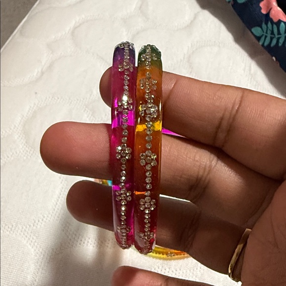 Colorful Crystal-Embedded Bangles Set - Picture 3 of 4